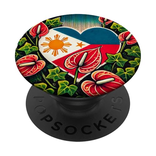 Filipinas Bandera Corazón Ilustración Arte Filipina PopSockets PopGrip Intercambiable
