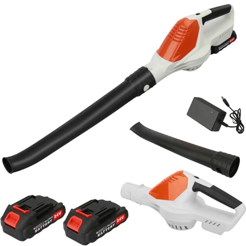 24V Cordless Leaf Blower with 2 X 1.5 Ah Battery & Charger, 150MPH Electric Handheld Leaf Blower for Lawn Care, Leaves & Snow Blowing (Orange)