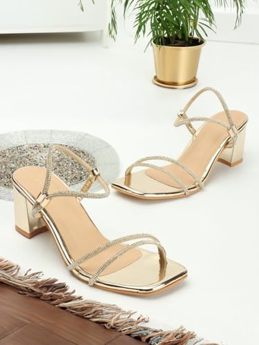 Image of Iconics Women Comfortable Block Heel Square Toe Ankle Strap fashion Sandal for Party, Wedding and Casual Use