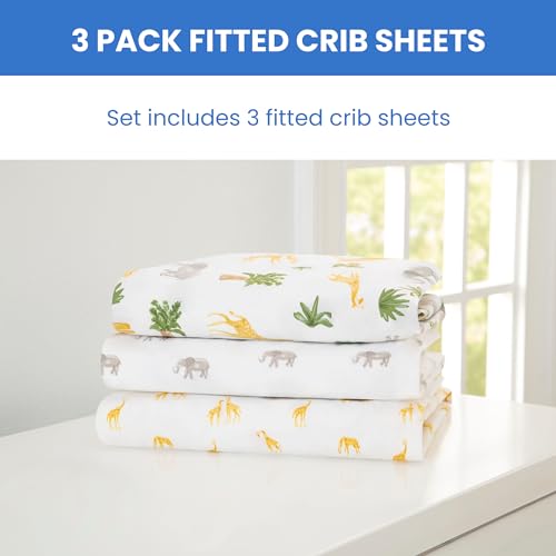 Image of Delta Children Fitted Crib Sheets for Girls and Boys - Crib Sheet for Standard Crib and Toddler Mattresses - 28x52 Inch (Pack of 3), Safari Friends