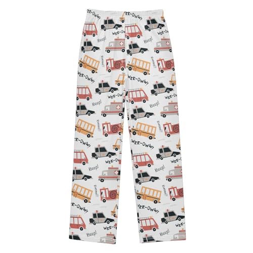 Cartoon Taxi Bus Transportation Boys Long Pants Soft Trousers Elastic Waist Kids Lounge Bottoms with Pockets S-XL