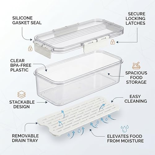 Image of Divided Fridge Storage Boxes With Serving Veggie Tray with Lid and Handle, Fridge Organizer with Removable Compartment, Fridge Storage Containers (Fridge Container)