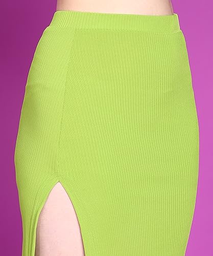 Image of POPWINGS Casual Solid Self Design Rib Long Slit Skirt for Women - Stylish Summer Skirt