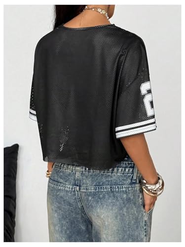 Image of RoseSeek Women's Lace Mesh Jersy Shirts V Neck Off Shoulder Crop Tops Tee