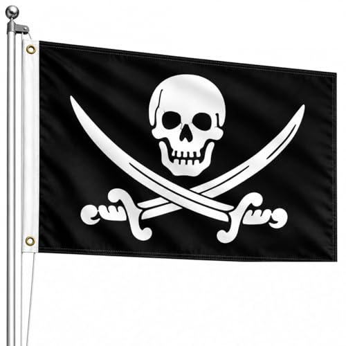 Mosprovie Pirate Flag - 2x3 Outdoor Double Sided - Heavy Duty 3ply Jolly Roger Flag - Skull Bones with Cross Knife - Super Durable Canvas Header with 2 Brass Grommets
