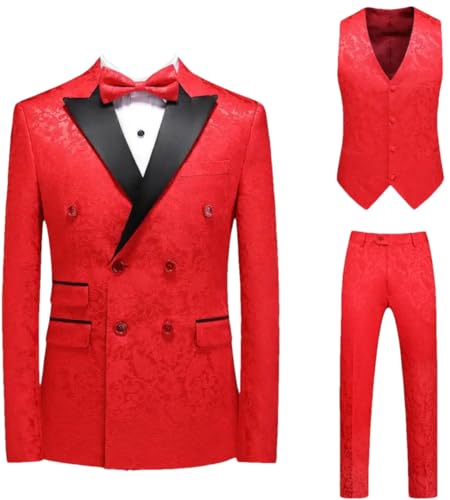 Jacquards Suit 3 Piece Men's Slim Fit Blazer Coat Trousers Vest Men Sets