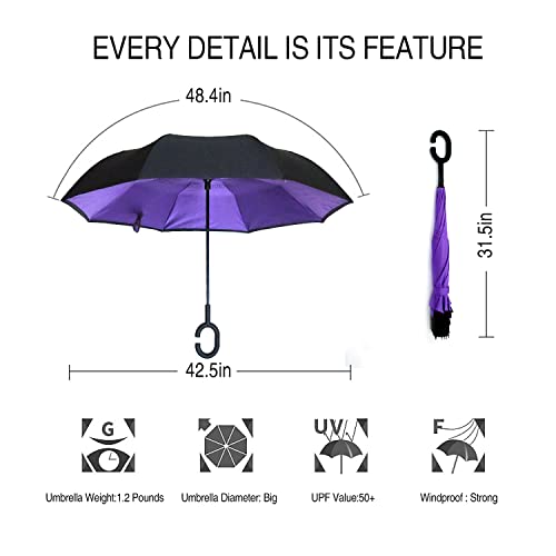 Image of MRTLLOA Double Layer Inverted Umbrella with C-Shaped Handle, Anti-UV Waterproof Windproof Straight Umbrella for Car Rain Outdoor Use