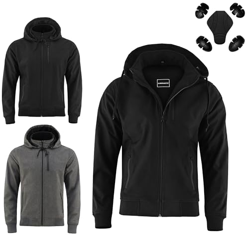 Men’s Motorbike Softshell Hoodie, Premium Moto Racing Protective Hoody with CE-Approved Lining for Safety – Stylish Protective Riding (UK, Alpha, L, Regular, Regular, Black)