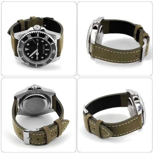 Bracelet de montre en cuir nubuck gris 18 mm fixation rapide vintage plat
