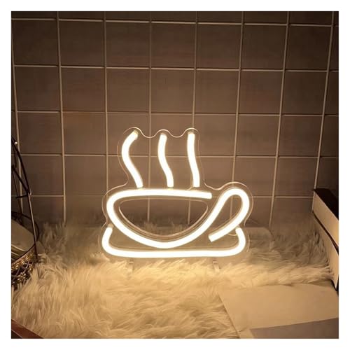 Enseigne au néon tasse à café LED beige réglable avec USB pour décoration murale