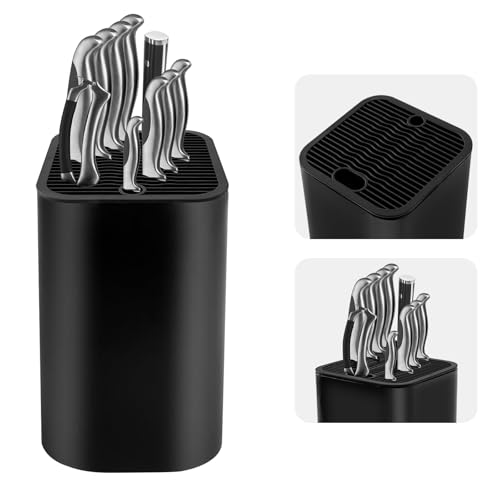 Knife Block Without Knives, Universal Detachable Knife Holder, Space Saver Knife Storage Holder with Scissors Slot, Sharpening Bar Slot, Knives Holder Storage Block for Protecting Blade, Black