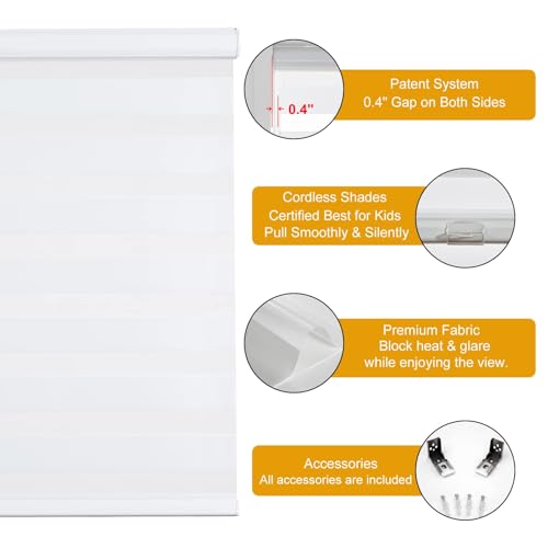 Persilux Cordless Zebra Blinds for Windows Shades (59" W x 72" H, White) Dual Layer Fabric for Day and Night Thermal Roller Shades, Free-Stop Room Darkening Sheer Shades for Home, Office and Bedroom by Persilux - Image 2