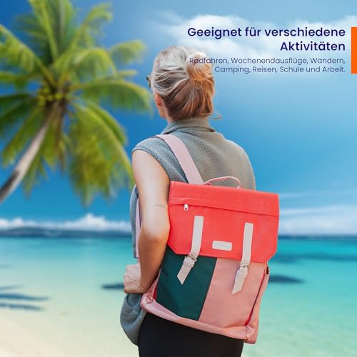 RANZN® – Amsterdam – Premium Schulrucksack, wasserabweisende Schultasche, Tagesrucksack mit Laptopfach für 15 Zoll Notebook, verstellbare Trageriemen, Rot-Grün-Rosa