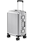 Carry On Luggage with Spinner Wheels, 8010S Aluminum Frame Zipperless Polycarbonate Hard Shell Suitcase (ZX-Core, Silver, 20 Inch)