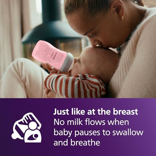 Image of Philips Avent Natural Baby Bottles with Natural Response Nipples (Medium Flow, Flow 3), 9oz, Pink, 4-Pack, SCY903 /14