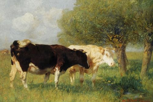 Tableau deux vaches dans un pré pour une décoration salon nature rustique 60x90