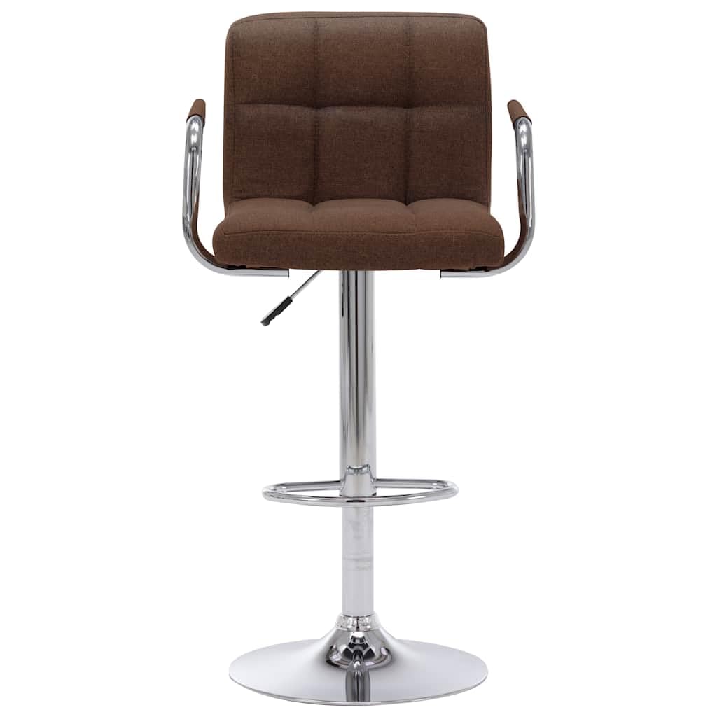 Taburete de bar de tela marrón con marco de acero cromado, altura regulable y giratoria, con reposapiés y respaldo, ideal para cocina, comedor, mostrador y zona de bar