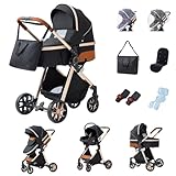 GLOKID 3 in 1 Kinderwagen Komplettset | Bis 22 kg, Höhenverstellbarer, Verstellbare Liegeposition, Kompakt Zusammenklappbar | Inkl. Babyschale, Wickeltasche, Moskitonetz und Adapter (LV9 Schwarz)