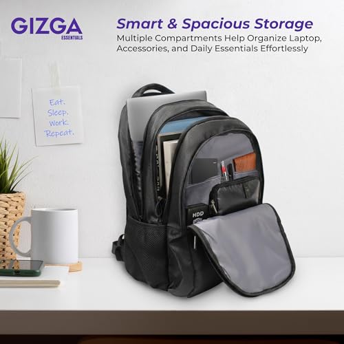 Image of Gizga Essentials 28L Laptop Backpack for Men & Women For Upto 17 inch Laptops| Water-Resistant, Spacious Multi-Compartment with Front Organizer & Bottle Holder| Durable Bag for Travel College Office-Black