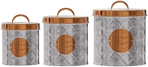 Amici Home Bristol Metal Canister | 3-Pc Set | Food Storage Containers with Lids | Canisters for Kitchen Counter | Galvanized Metal/Copper Lid (52 Oz, 84 Oz, & 104 Oz)
