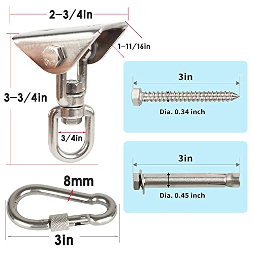 304 Stainless Steel Swing Hanger, Heavy Duty 360° Swivel Swing Hook And Locking Snap Hooks, 1100 Lb Capacity Swing Hardware Hanging Kit With Screws And Expansion Bolts- (2 Pack) #TOP1