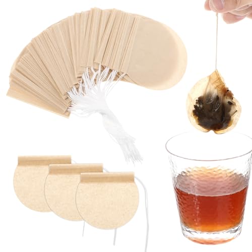 Ptwola Lot de 200 sachets à thé vides jetables ronds en papier naturel non blanchi avec cordon de serrage pour café, bain, épices, soupe, infusion – vue 8