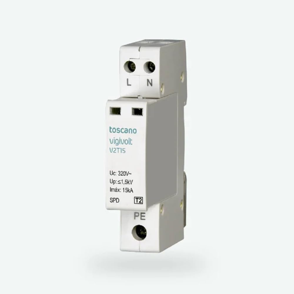 RASMACOR | TOSCANO V2T-15 | Protector Contra Sobretensiones Transitorias Monofásico | F+N 240Vac - 15KA Clase II | Toscano vigivolt 10002463 | 1 Módulo