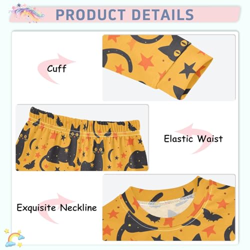 Fustylead Halloween Cute Black Cat and Bats Star Moon Pajamas Cotton Sleepover PJ Set Long Sleeve Lounge Wear4