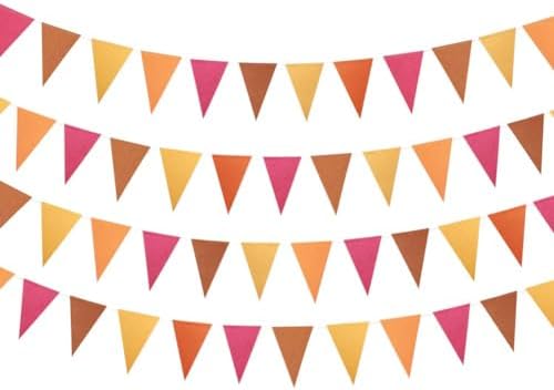 40ft Fall Triangle Banner - Orange Thanksgiving Party Garland With 104 Flags For Autumn Decor