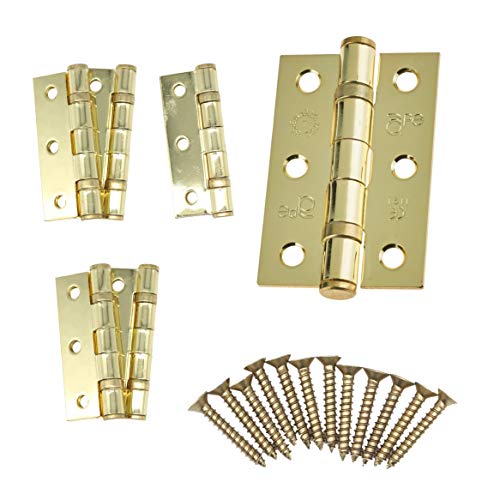 Door Hinges 3 76mm Ball Bearing 3 Pair Pack [6 Hinges & Screws] Polished Brass Finish