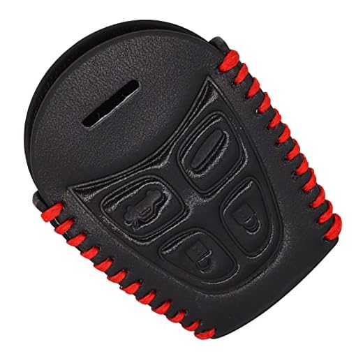 NewRed Store 4 knappar Äkta läder bil nyckelfall bil styling nyckel fob skalskydd kompatibel med Saab 9-3 93 2003-2009 Med Keychain Car Key Bag