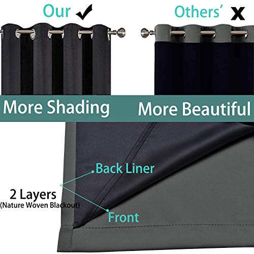 Image of Yakamok 100% Dark Gray Blackout Window Curtain Panels Full Light Blocking Drapes with Black Liner Room Darkening Thermal Insulated Curtains for Bedroom /Living Room(Dark Grey, 52W x 96L, One Pair)