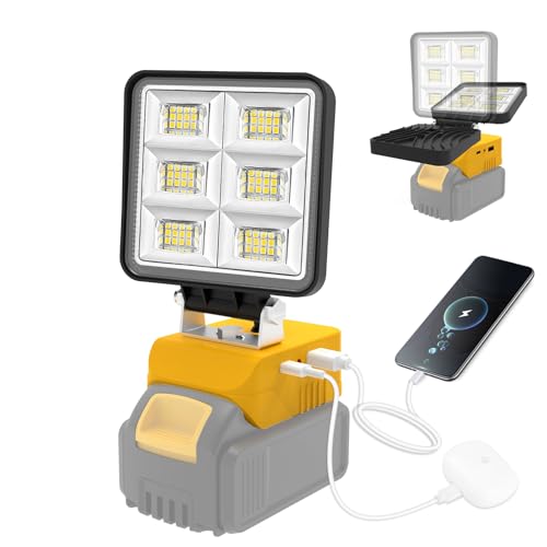 NATPOW LED Work Light for Makita 18V, 2 Brightness Settings, Portable LED Construction Spotlight, Battery Headlight with Type C and USB Charging