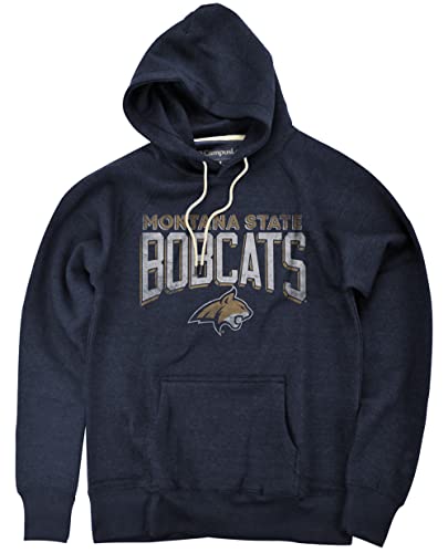 Campus Lab Montana State University Bobcats Distressed Team Logo Unisex Adult Slim Fit Pull-Over Heather Hoodie, Navy Heather, Large
