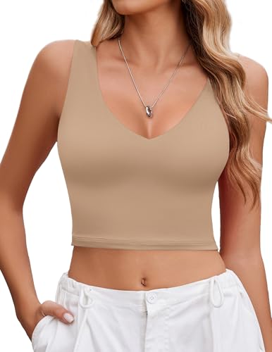 Avidlove Womens Crop Tops Sexy Plunge Deep V Neck Tank Tops Slim Fit Summer 2025 Soft (Nude, XL)