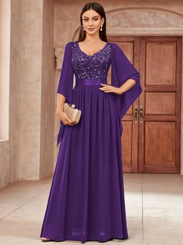 Image of Miusol Women's Deep-V Neck Lace Contrast Sequin Formal Evening Maxi Dress