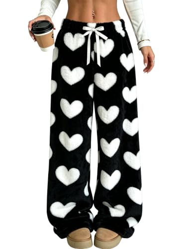 Image of ZAFUL Women's Fuzzy Plush Pajama Pants Wide Leg Pj Bottoms Lounge Pants