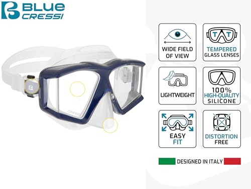 Cressi máscara panorámica 4 lentes para buceo y snorkel - cómoda y con campo de visión amplio - Horizon miniatura 2
