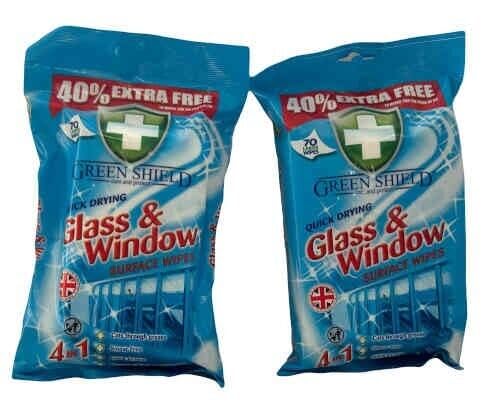 Green Shield Glass & Window Wipes Pack of 2