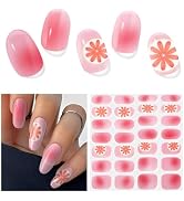 DUKASOU Semi Cured Gel Nails Strips, 28 pcs Gel Nail Stickers Work with Any UV Lamp, Nail Wraps f...