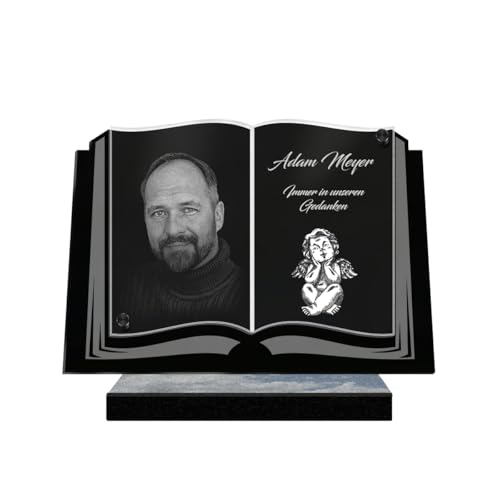 ETERNEL - Personalisierte Grabplatte Buch Engel Bleistift Foto und Text anpassbar, lasergravierte Grabplatte für Hommage, Grabplatte, Grabstein, Beerdigung, Gedenken