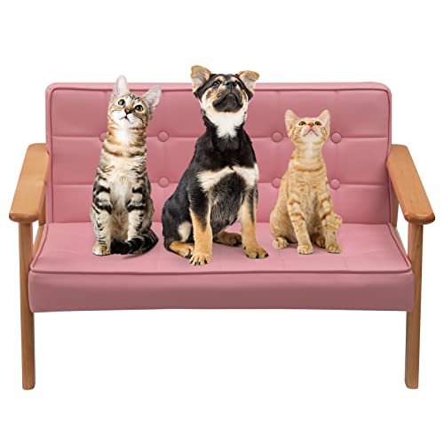 Doeworks Armrest Double Seat Toddler Couch, Upholstered Kids Sofa Chair With Solid Wooden Frame, Bedroom, Preschool, Living Room, Pink #TOP2