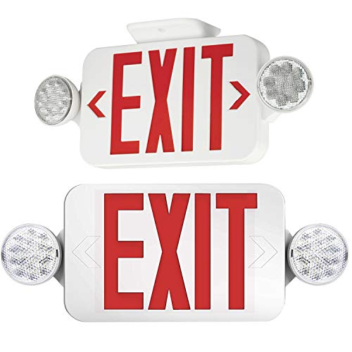【2 Pack】 UL Certified EXIT Sign with Emergency Light Red EXIT Compact Combo