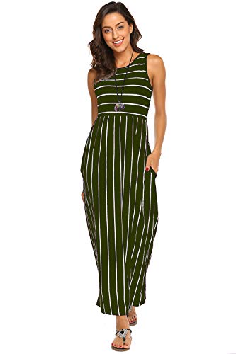 Image of Hount Women's Summer Sleeveless Striped Flowy Casual Long Maxi Dress with Pockets