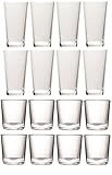 Circleware Theory Huge Set of 16 Drinking Glasses, 8-17oz. and 8-13oz. Double Old Fashioned Whiskey Glass, Clear, Lead-Free Glass Drink Cups