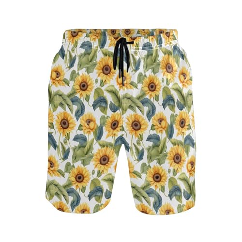 Sunflower Flowers Men's Sportwear Swim Trunks Quick Dry Board Shorts with Lining S B0402466
