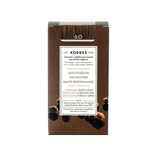 KORRES - Coloration Permanente aux Extraits Végétaux - Couvre 100% des Cheveux Blancs - Sans Ammoniaque, Sans PPD - 6.0 Blond foncé