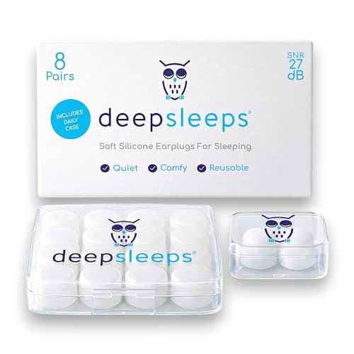 Deep Sleeps Silicone Ear Plugs for Sleeping – 8 Pairs Soft Reusable Mouldable Earplugs, 27dB Noise...