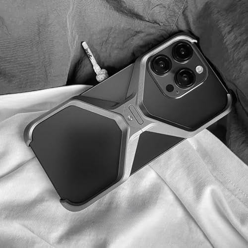 Image of Frameless X Shaped Case Compatible with iPhone 16 Pro | Luxury Aluminum Armor Case | Super Slim Premium Metal - Black