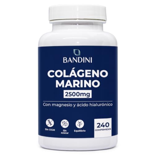 Bandini® Colágeno Marino Hidrolizado Peptan® Puro 240 Tabletas - 2500mg | Colageno con Magnesio, Coenzima Q10, Ácido Hialurónico, Vitamina C, Biotina, Zinc y Vitamina A - Para Articulaciones y Piel